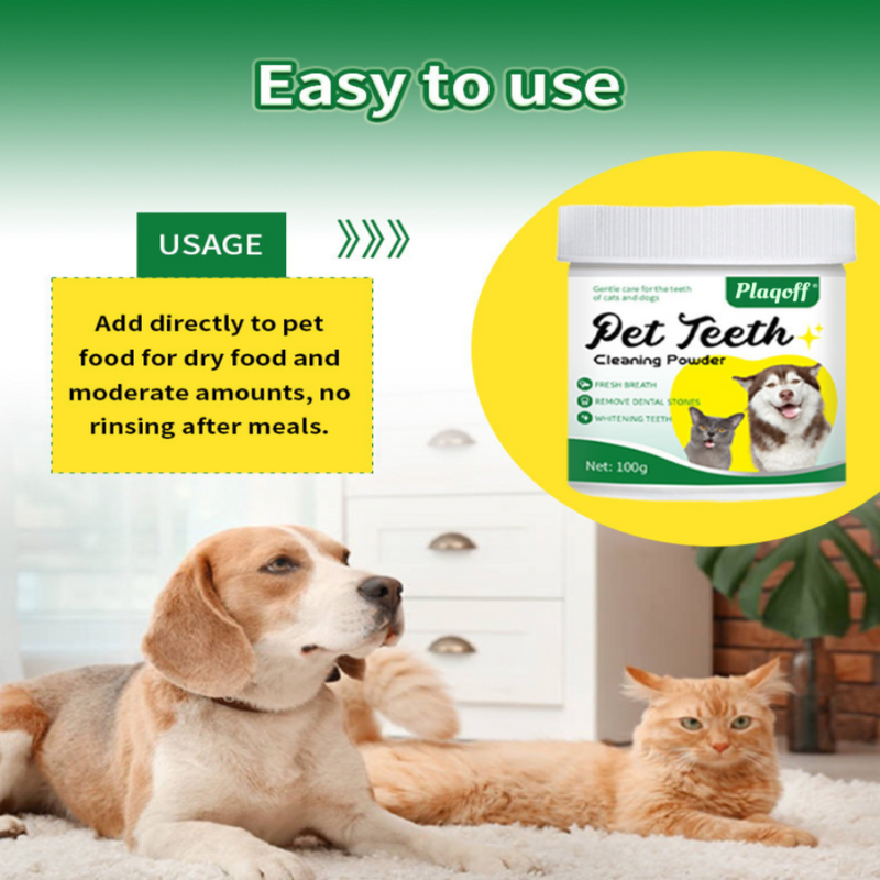 PlaqOff before and after results on cat teeth